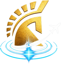 BaySim FlightPad emblem — a gold Spartan helmet over cyan radar rings with an aircraft